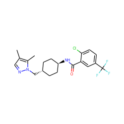 Cc1cnn(C[C@H]2CC[C@H](NC(=O)c3cc(C(F)(F)F)ccc3Cl)CC2)c1C ZINC000261136312