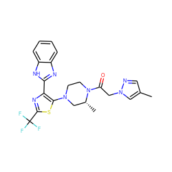 Cc1cnn(CC(=O)N2CCN(c3sc(C(F)(F)F)nc3-c3nc4ccccc4[nH]3)C[C@H]2C)c1 ZINC001772590148