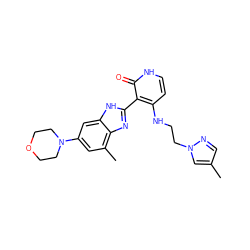 Cc1cnn(CCNc2cc[nH]c(=O)c2-c2nc3c(C)cc(N4CCOCC4)cc3[nH]2)c1 ZINC000029040933