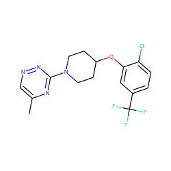 Cc1cnnc(N2CCC(Oc3cc(C(F)(F)F)ccc3Cl)CC2)n1 ZINC000166308294