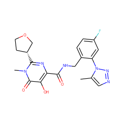 Cc1cnnn1-c1cc(F)ccc1CNC(=O)c1nc([C@@H]2CCOC2)n(C)c(=O)c1O ZINC000198851492