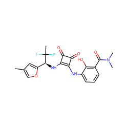 Cc1coc([C@H](Nc2c(Nc3cccc(C(=O)N(C)C)c3O)c(=O)c2=O)C(C)(F)F)c1 ZINC000101176711