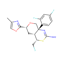 Cc1coc([C@H]2C[C@H]3[C@@H](CF)SC(N)=N[C@@]3(c3ccc(F)cc3F)CO2)n1 ZINC000230817252