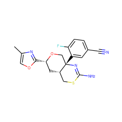 Cc1coc([C@H]2C[C@H]3CSC(N)=N[C@@]3(c3cc(C#N)ccc3F)CO2)n1 ZINC000148294865