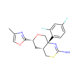 Cc1coc([C@H]2C[C@H]3CSC(N)=N[C@@]3(c3ccc(F)cc3F)CO2)n1 ZINC000146158398