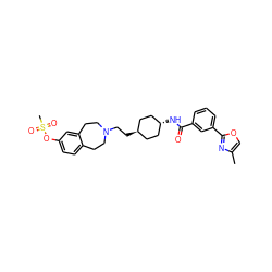 Cc1coc(-c2cccc(C(=O)N[C@H]3CC[C@H](CCN4CCc5ccc(OS(C)(=O)=O)cc5CC4)CC3)c2)n1 ZINC000299845593