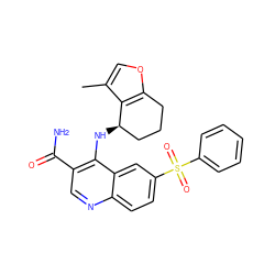 Cc1coc2c1[C@H](Nc1c(C(N)=O)cnc3ccc(S(=O)(=O)c4ccccc4)cc13)CCC2 ZINC000045254185