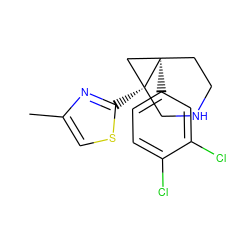 Cc1csc([C@@]23CNCC[C@]2(c2ccc(Cl)c(Cl)c2)C3)n1 ZINC000072116320