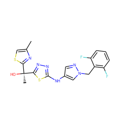 Cc1csc([C@](C)(O)c2nnc(Nc3cnn(Cc4c(F)cccc4F)c3)s2)n1 ZINC000103283788