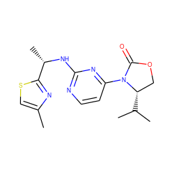 Cc1csc([C@H](C)Nc2nccc(N3C(=O)OC[C@@H]3C(C)C)n2)n1 ZINC000142107867