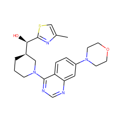 Cc1csc([C@H](O)[C@@H]2CCCN(c3ncnc4cc(N5CCOCC5)ccc34)C2)n1 ZINC000199435692