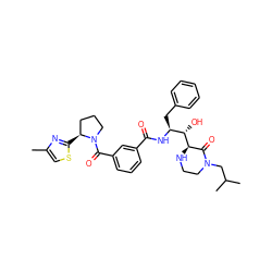 Cc1csc([C@H]2CCCN2C(=O)c2cccc(C(=O)N[C@@H](Cc3ccccc3)[C@H](O)[C@@H]3NCCN(CC(C)C)C3=O)c2)n1 ZINC000138342874