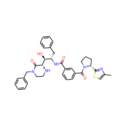 Cc1csc([C@H]2CCCN2C(=O)c2cccc(C(=O)N[C@@H](Cc3ccccc3)[C@H](O)[C@@H]3NCCN(Cc4ccccc4)C3=O)c2)n1 ZINC000169701579