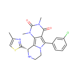 Cc1csc([C@H]2NCCn3c(-c4cccc(Cl)c4)c4c(=O)n(C)c(=O)n(C)c4c32)n1 ZINC000209533424