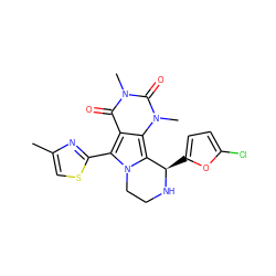 Cc1csc(-c2c3c(=O)n(C)c(=O)n(C)c3c3n2CCN[C@@H]3c2ccc(Cl)o2)n1 ZINC000209533100