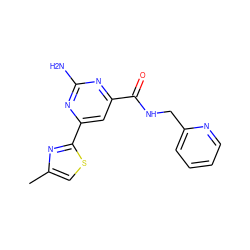 Cc1csc(-c2cc(C(=O)NCc3ccccn3)nc(N)n2)n1 ZINC000045352462