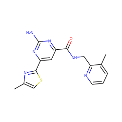 Cc1csc(-c2cc(C(=O)NCc3ncccc3C)nc(N)n2)n1 ZINC000045393137