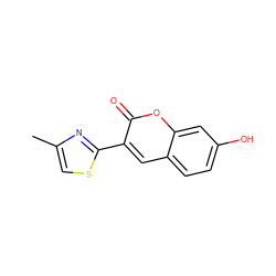 Cc1csc(-c2cc3ccc(O)cc3oc2=O)n1 ZINC000000273815