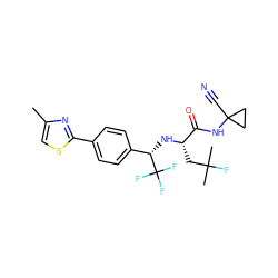 Cc1csc(-c2ccc([C@H](N[C@@H](CC(C)(C)F)C(=O)NC3(C#N)CC3)C(F)(F)F)cc2)n1 ZINC000045356966