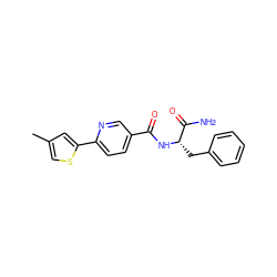 Cc1csc(-c2ccc(C(=O)N[C@@H](Cc3ccccc3)C(N)=O)cn2)c1 ZINC000199000251