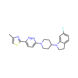 Cc1csc(-c2ccc(N3CCC(N4CCc5ccc(F)cc54)CC3)nn2)n1 ZINC000103242961