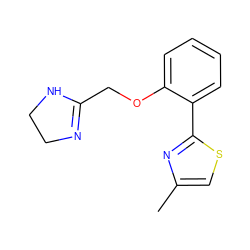 Cc1csc(-c2ccccc2OCC2=NCCN2)n1 ZINC000013437860