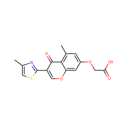 Cc1csc(-c2coc3cc(OCC(=O)O)cc(C)c3c2=O)n1 ZINC000000095653