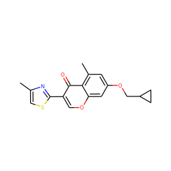 Cc1csc(-c2coc3cc(OCC4CC4)cc(C)c3c2=O)n1 ZINC000103298657