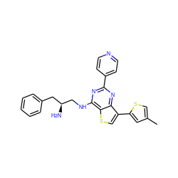 Cc1csc(-c2csc3c(NC[C@@H](N)Cc4ccccc4)nc(-c4ccncc4)nc23)c1 ZINC000223670031