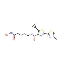 Cc1csc(-c2nc(C(=O)NCCCCC(=O)NO)c(C3CC3)s2)n1 ZINC000147365090