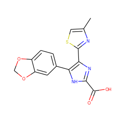 Cc1csc(-c2nc(C(=O)O)[nH]c2-c2ccc3c(c2)OCO3)n1 ZINC000073311154