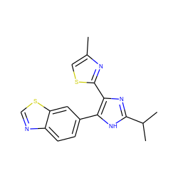 Cc1csc(-c2nc(C(C)C)[nH]c2-c2ccc3ncsc3c2)n1 ZINC000095559928