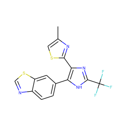 Cc1csc(-c2nc(C(F)(F)F)[nH]c2-c2ccc3ncsc3c2)n1 ZINC000095561891