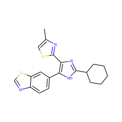 Cc1csc(-c2nc(C3CCCCC3)[nH]c2-c2ccc3ncsc3c2)n1 ZINC000095559487