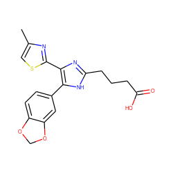 Cc1csc(-c2nc(CCCC(=O)O)[nH]c2-c2ccc3c(c2)OCO3)n1 ZINC000073311902