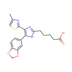 Cc1csc(-c2nc(CCCCC(=O)O)[nH]c2-c2ccc3c(c2)OCO3)n1 ZINC000073311905