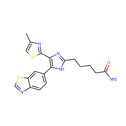 Cc1csc(-c2nc(CCCCC(N)=O)[nH]c2-c2ccc3ncsc3c2)n1 ZINC000095559598