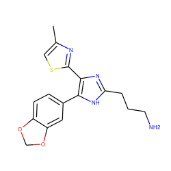 Cc1csc(-c2nc(CCCN)[nH]c2-c2ccc3c(c2)OCO3)n1 ZINC000073312227