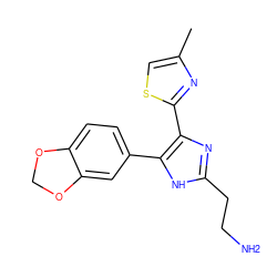 Cc1csc(-c2nc(CCN)[nH]c2-c2ccc3c(c2)OCO3)n1 ZINC000073312221