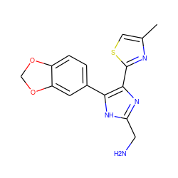 Cc1csc(-c2nc(CN)[nH]c2-c2ccc3c(c2)OCO3)n1 ZINC000073312217