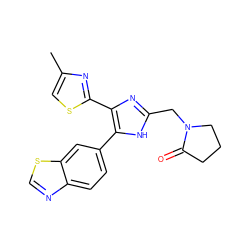 Cc1csc(-c2nc(CN3CCCC3=O)[nH]c2-c2ccc3ncsc3c2)n1 ZINC000095562963