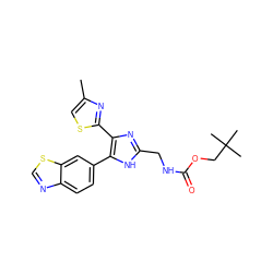 Cc1csc(-c2nc(CNC(=O)OCC(C)(C)C)[nH]c2-c2ccc3ncsc3c2)n1 ZINC000095559939