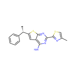 Cc1csc(-c2nc(N)c3cc([C@@H](C)c4ccccc4)sc3n2)n1 ZINC000096908909