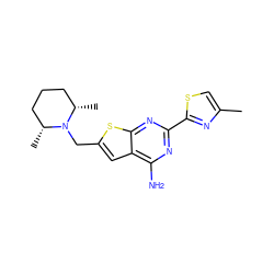 Cc1csc(-c2nc(N)c3cc(CN4[C@@H](C)CCC[C@H]4C)sc3n2)n1 ZINC000118590699