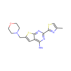 Cc1csc(-c2nc(N)c3cc(CN4CCOCC4)sc3n2)n1 ZINC000118594810