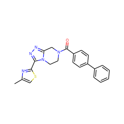 Cc1csc(-c2nnc3n2CCN(C(=O)c2ccc(-c4ccccc4)cc2)C3)n1 ZINC000142921774