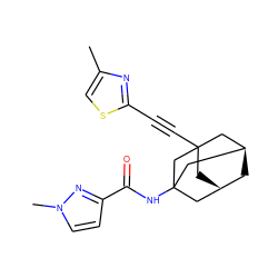 Cc1csc(C#CC23C[C@@H]4C[C@H](C2)CC(NC(=O)c2ccn(C)n2)(C4)C3)n1 ZINC001772629428