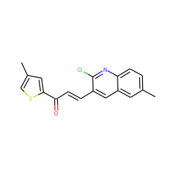 Cc1csc(C(=O)/C=C/c2cc3cc(C)ccc3nc2Cl)c1 ZINC000073220202