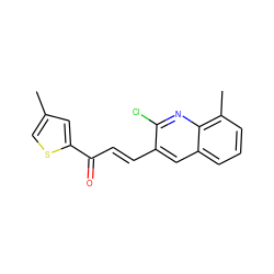 Cc1csc(C(=O)/C=C/c2cc3cccc(C)c3nc2Cl)c1 ZINC000073224875