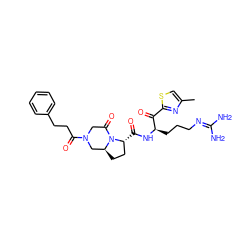 Cc1csc(C(=O)[C@@H](CCCN=C(N)N)NC(=O)[C@@H]2CC[C@H]3CN(C(=O)CCc4ccccc4)CC(=O)N32)n1 ZINC000027979705